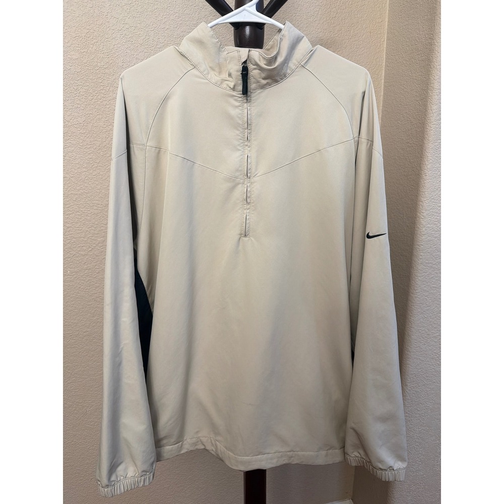 Nike Golf Mens XL Quarter Zip Pullover Windbreaker Tan Black Mock Neck RN56323